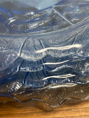 Vintage L.E. Smith Blue Cabbage Leaf Glass Plates, Set of 4, Original Labels